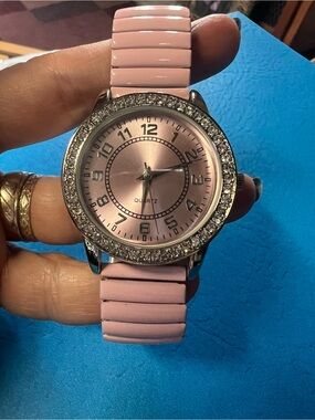 Women's Pink Crystal Bezel Quartz Watch with Pink Strap